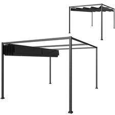 Outsunny Gazebo Pergola 3x2.1 m con Tettuccio Retrattile in Metallo Nero