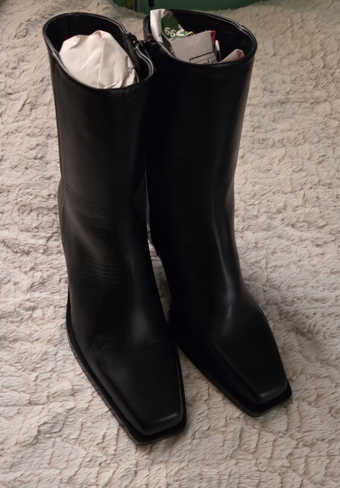 Massimo Dutti Black Leather Western Ankle Boots Size US 7.5 EU 38
