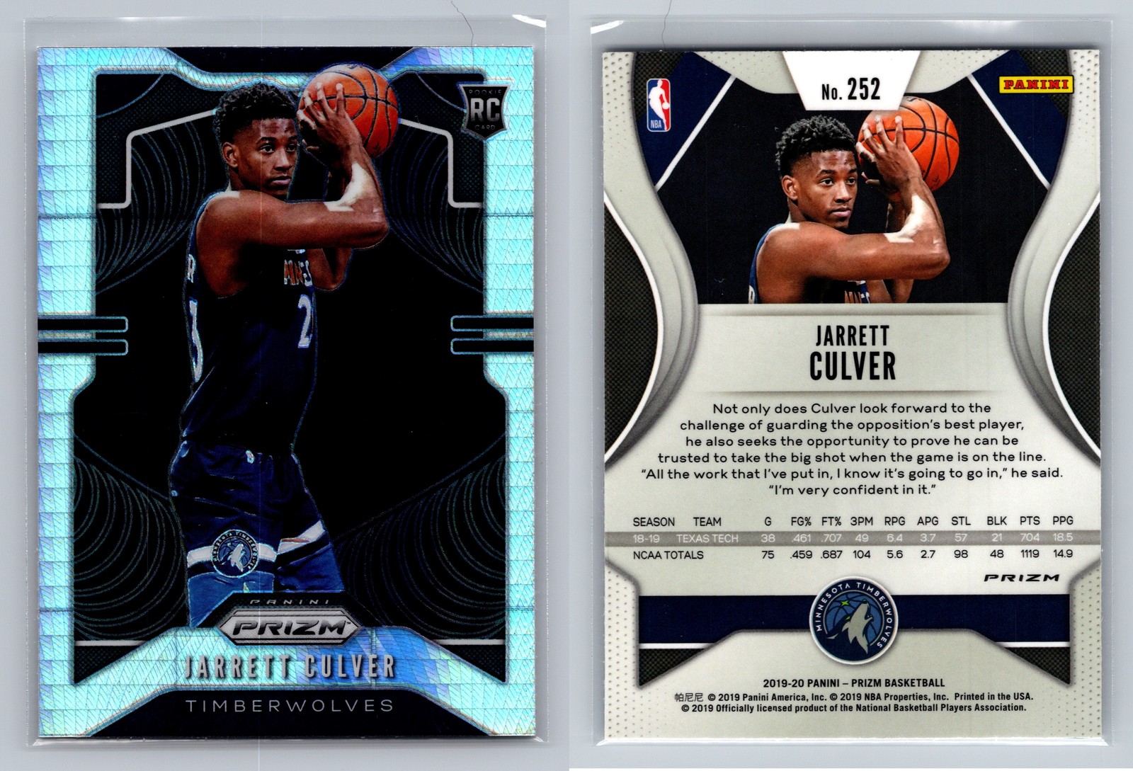 2019-20 Panini Prizm #252 Jarrett Culver Prizms Hyper