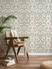 Peel and Stick Wallpaper Pink Floral Damask 17.3" x 78.7", 