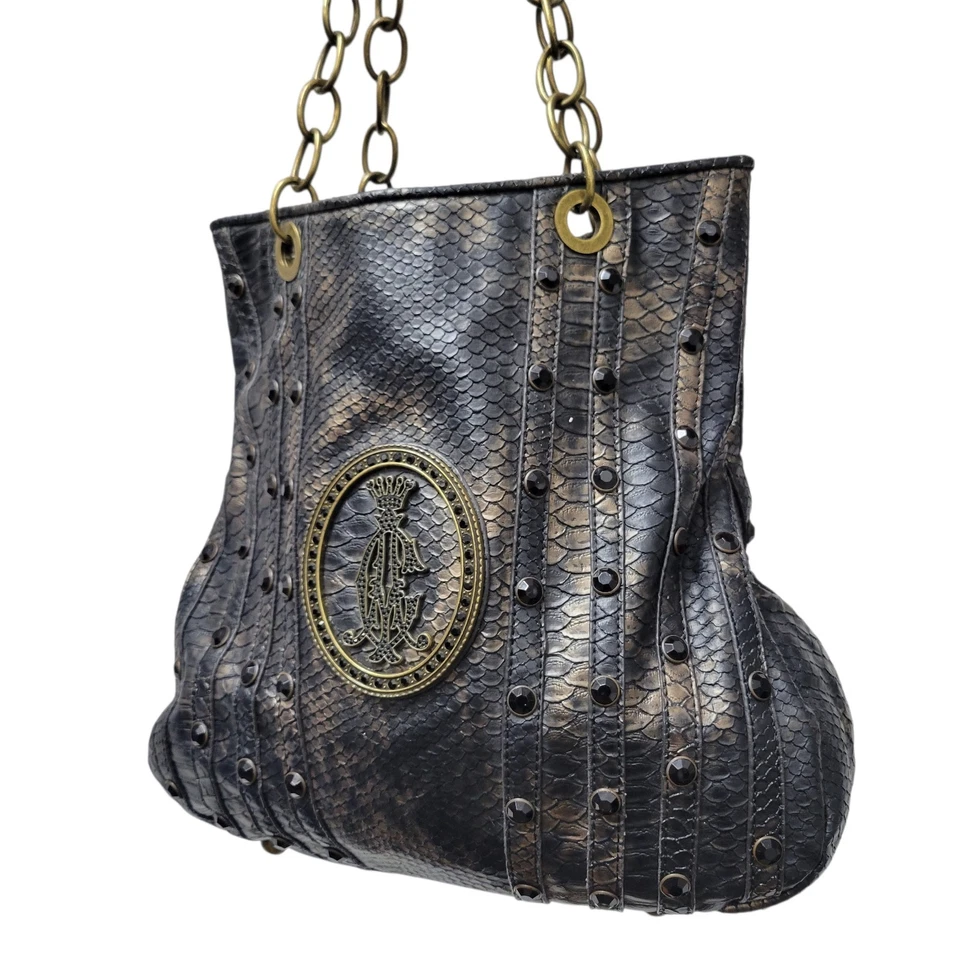 Bolso de hombro Christian Audigier para mujer con doble correa grande con logotipo tachuelas Foto 2 de 4