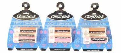 (3 PACKS) HOLIDAY Chap Stick Cozy Comforts - A Total of 12 Stick Flavors