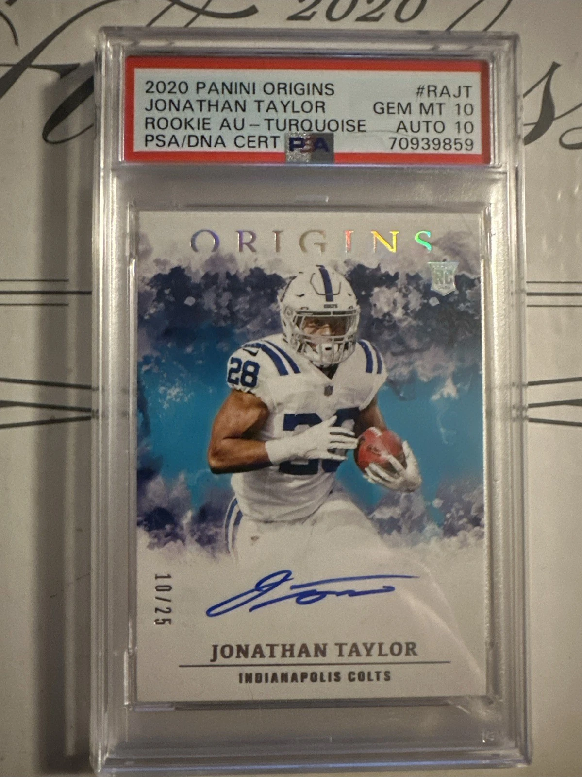 Jonathan Taylor Panini Origins Rookie Autographs #RAJT Turquoise