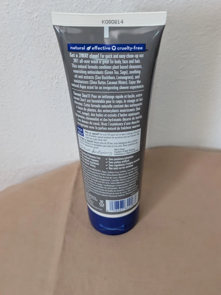 Kiss My Face Natural Man Wash 3 en 1 8 OZ Raro Fuera de Producción Nuevo Cuerpo Limpieza Foto 3 de 4