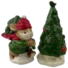Gibson Greeting Christmas Tree & Bunny Mouse Salt & Pepper Shakers Otagiri Japan