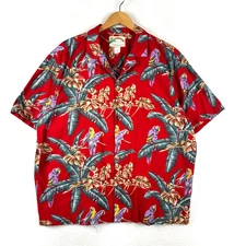 Vintage Paradise Found Hawaiian Shirt Men's XL Red Parrot AOP Aloha Relaxed USA