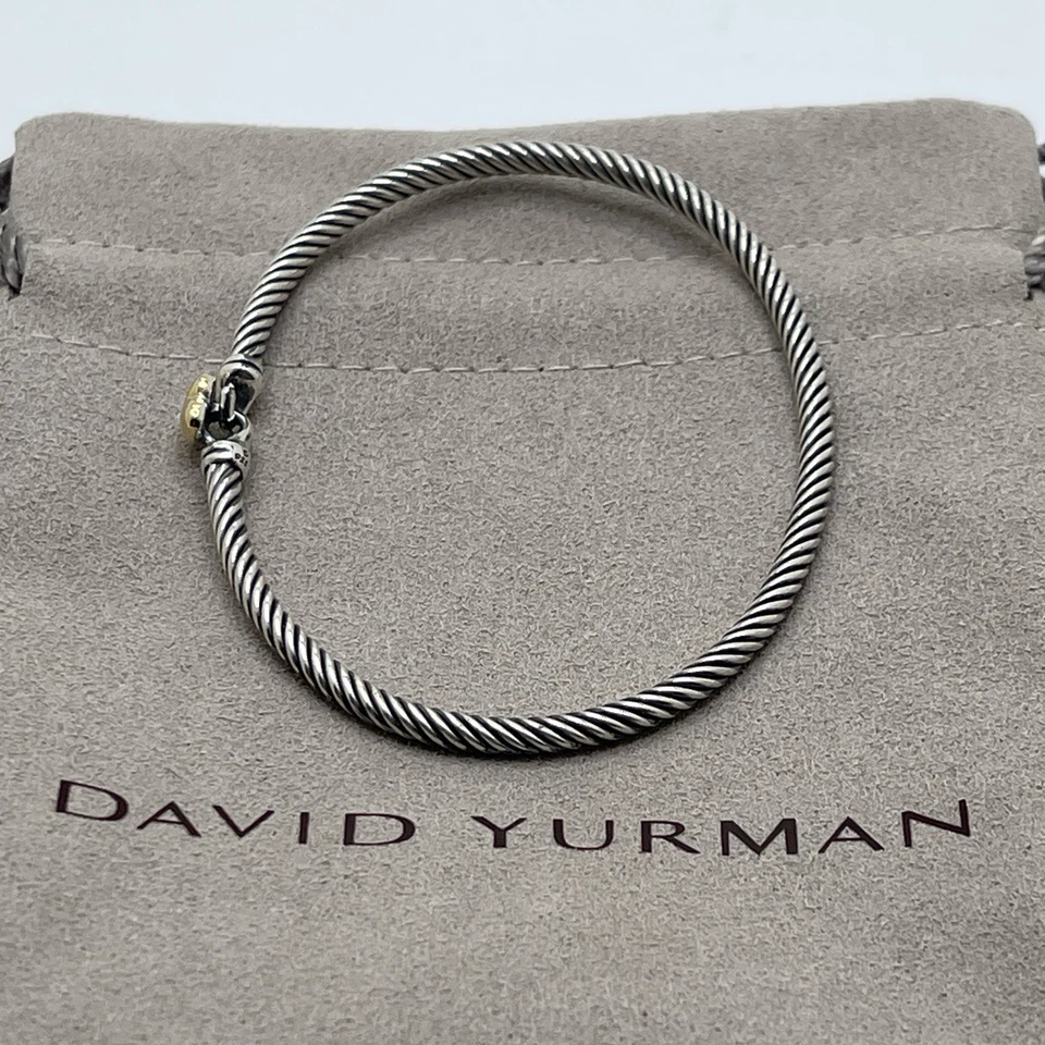 Brazalete Estación Corazón David Yurman Clásico Cable 3mm Plata Esterlina Oro 18k Foto 4 de 4