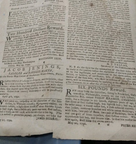 Antique Pennsylvania Gazette Newspaper June 27 1792 Ephemera #3241 - Picture 11 of 14