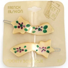 70s 80s Vintage Moonglow Lucite Hair Clip Barrette Shooting Star Painted Flower