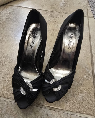 R&R Shoes Black Patent Leather Peep Toe Pump Slip-On w/ Rhinestone 7