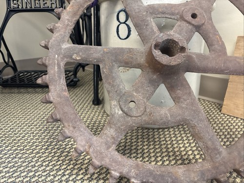 Antique 21” Cast Iron Gear Vintage Sprocket Steampunk Industrial Cog Farm Wheel - Picture 4 of 24