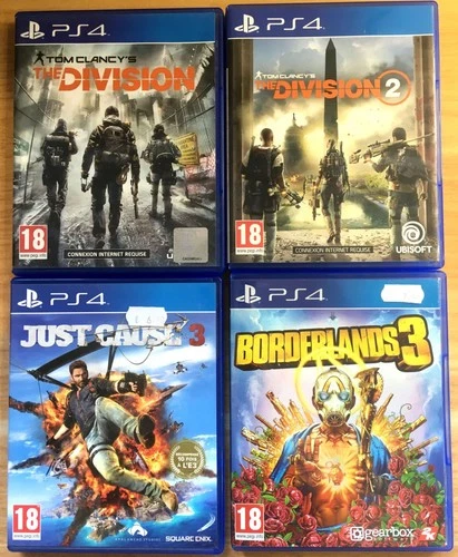 LOT 4 JEUX PS4 COMPLETS FR - THE DIVISION 1 & 2 JUST CAUSE 3 & BORDERLANDS 3 VF