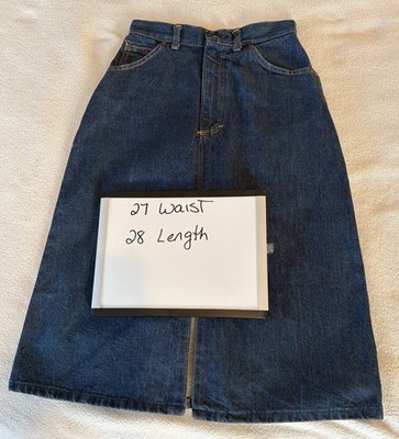 VTG Osh Kosh Blue Jean Denim Midi Skirt Women's Pleated Pockets Size 7 USA