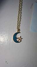 Gold Moon and Star Charm Pendant Necklace, Celestial Theme, Cable Chain