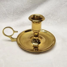 PartyLite P0201 Brass Saucerlite Chamberstick Taper Holder Single Finger