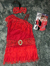 Widmann 1920s Flapper Red Fringed Polyester Dress & Headpiece Costume XL