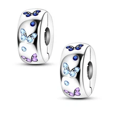 KUNSIR 925 Sterling Silver Butterfly Clip Spacer Charm For Bracelet Stopper Bead