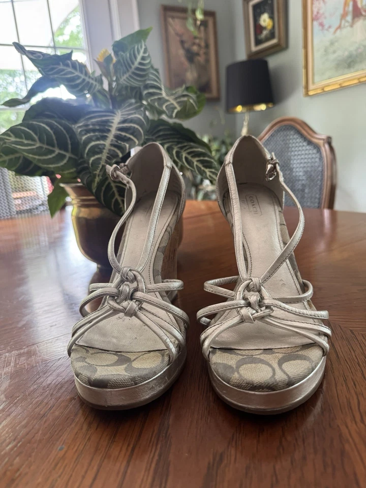 Womens Coach Joslin Metallic Gold Cork Wedges Sz 9M Heels Sandals - Image 1 of 4
