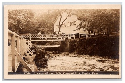 TOPEKA KANSAS RPPC ~ Vinewood Park & Theater , Lower Falls river
