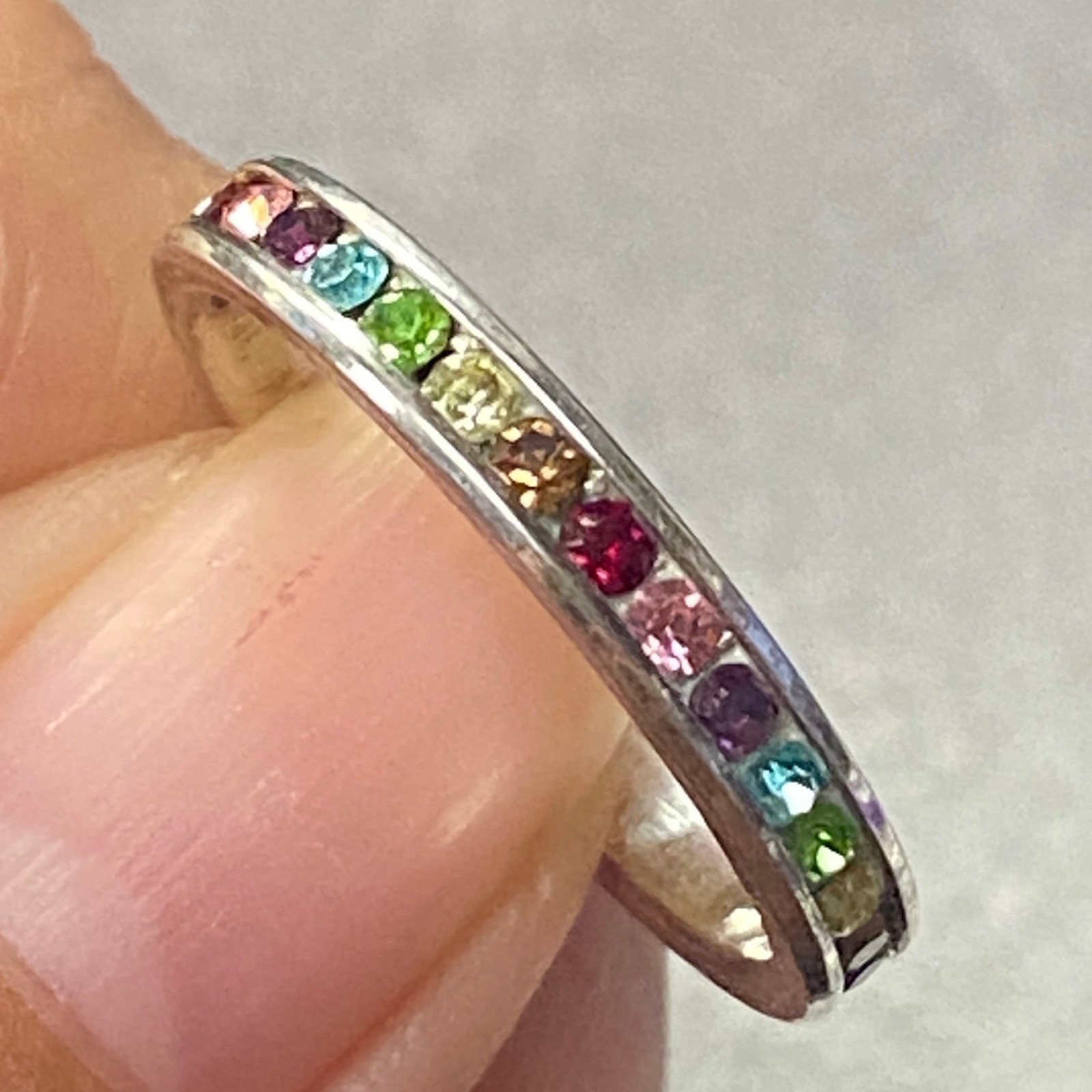 Vibrant Rainbow Multi Gemstone Stacking Eternity … - image 4
