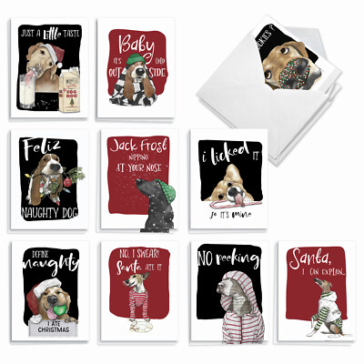 20 Christmas Cards (10 Designs, 2 Each) - Holiday Dog Antics AM2918XSG-B2x10