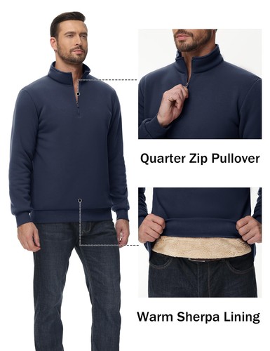 Herren 1/4 Zip Sweatshirt Sherpa gefüttert Fleecepullover schwerer Winterpullover - Bild 60 von 69