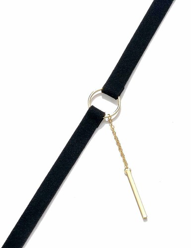 Punk Women's Choker Creative Black Brown Velvet Suede Ring Bar Choker Necklace - Picture 5 of 16