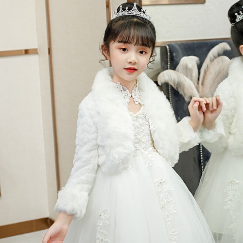 Kids Girl Faux Fur Shawl Cardigan Shrug Cropped Bolero Jacket Wedding Shawl Cape - Picture 6 of 10