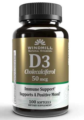 2PK Windmill D3 Cholecalciferol 50 mcg (2000IU), 100 Softgels 035046002190VL - Picture 1 of 1