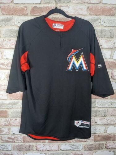 Miami Marlins Mens Majestic Embroidered Quarter Zip Jersey Medium