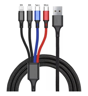 Multi Charging Cable 4 in 1 Multiple USB Fast Charger For iPhone Type C MicroUSB