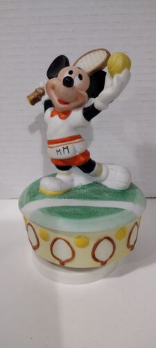 Vintage 6" Mickey Mouse Playing Tennis Schmid Rotating Music Porcelain Figurine  - Picture 1 of 7