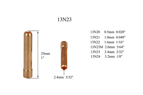 TIG KIT Collets 13N21 13N22 13N23 13N24 Fit TIG Torch WP SR PDA DB 9 20 25,4PK - Picture 5 of 6