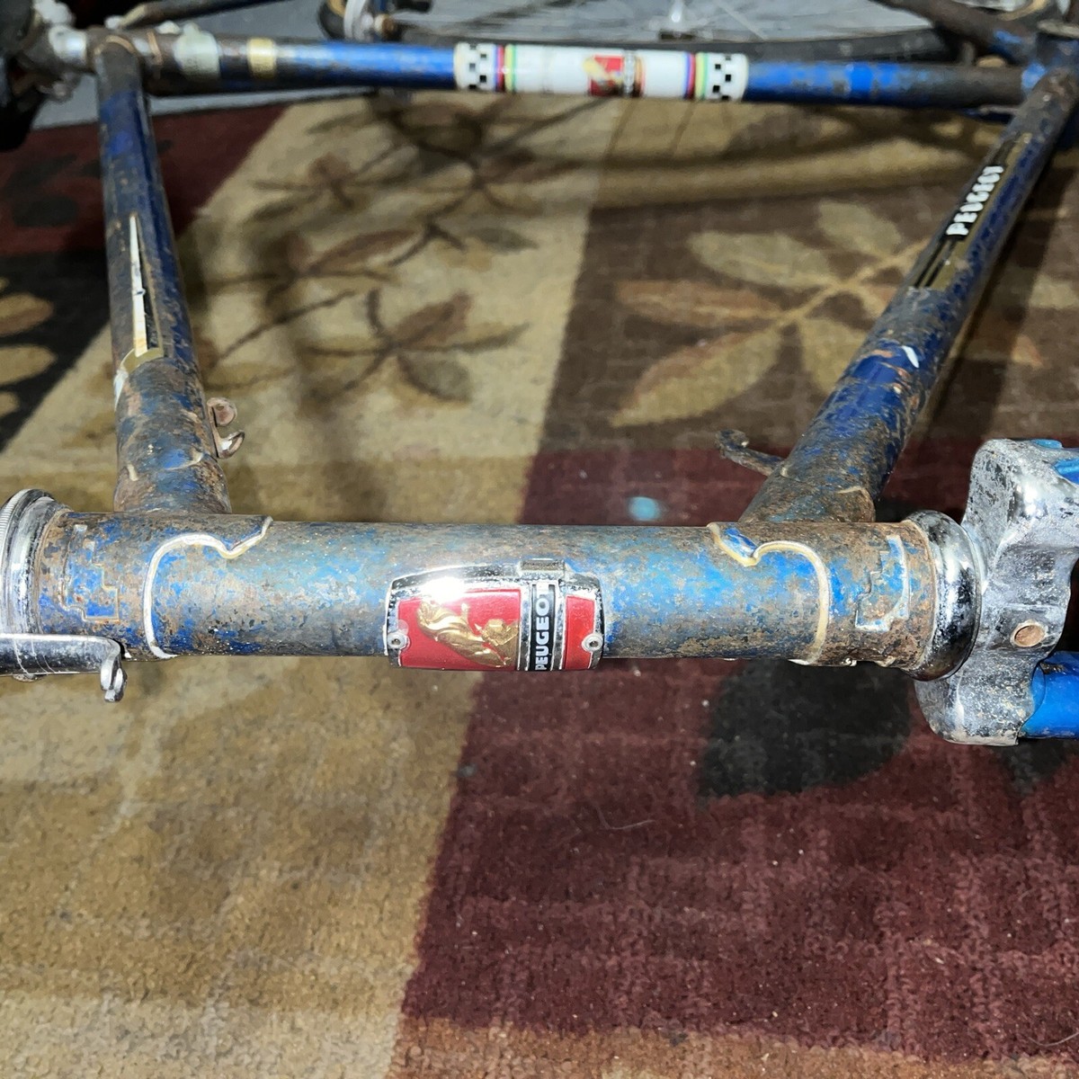 Vintage Peugeot Frame Set Aztec 63cm Record Du Monde Blue France