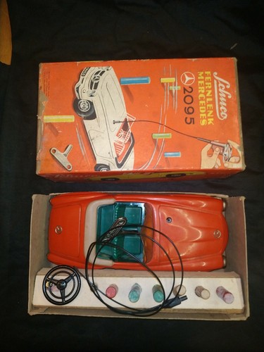 VINTAGE SCHUCO 2095 MERCEDES BENZ FERNLENK WIND UP TINPLATE TOY CAR GERMANY BOX - Picture 11 of 12