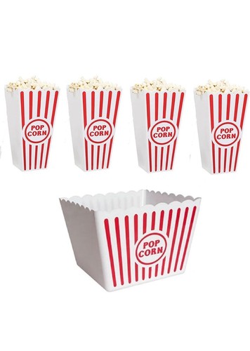 Large Retro Popcorn Bucket Reusable Movie Theater Bowl Tub ~ 5 Pc ~ Red Stripe