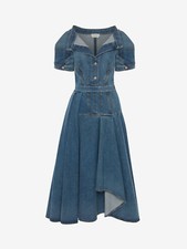 Alexander McQueen - Denim Dress - Blue Midi Fit Flare Asymmetric  IT40 UK8 US4 S