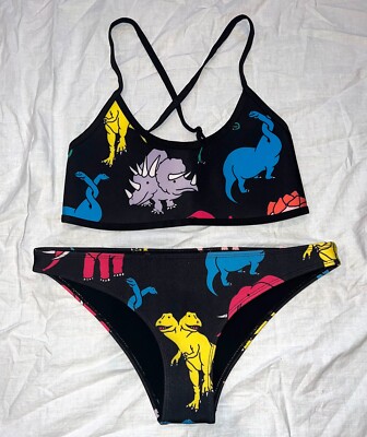 Hoaka X Pony Raptor Dino Bikini Set, Halter Top S+, Cheeky Bottoms M, 2-headed