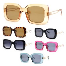 Womens Thick Plastic Rectangle Elegant Metal Arm Mod Sunglasses
