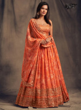 Traditional Style Orange Organza Lehenga Choli With Dupatta For Party Wear