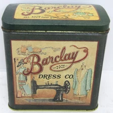 Vintage Barclay Dress Co. Metal 6" X 5 1/2" X 4" Empty Decorative Tin.