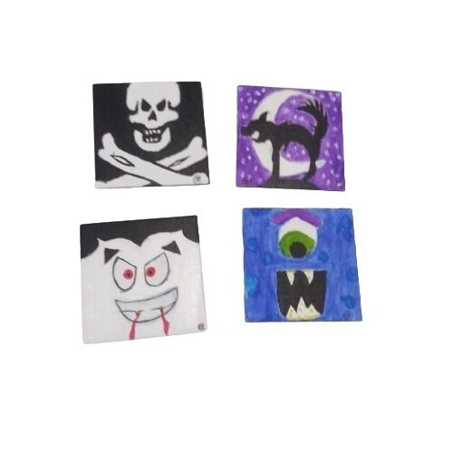 Paquete de 4 pinturas acrílicas hechas a mano horribles de Halloween pequeñas de 3"x3" cada una - Imagen 2 de 7