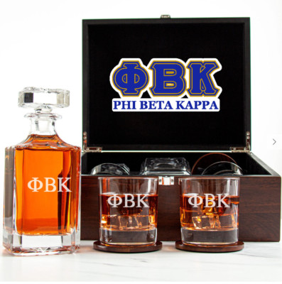 Phi Beta Kappa - Fraternity Decanter and 2 Glasses In Wood Box Set