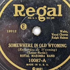 1921 Hollywood Dance Royal Marimba Band 78 Wonderful Sweetheart, Old Wyoming  J2