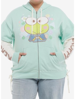 USA Hot Topic Sanrio Keroppi Wagara Pastellgrün Twofer Hoodie Kapuzenpullover Übergröße 3