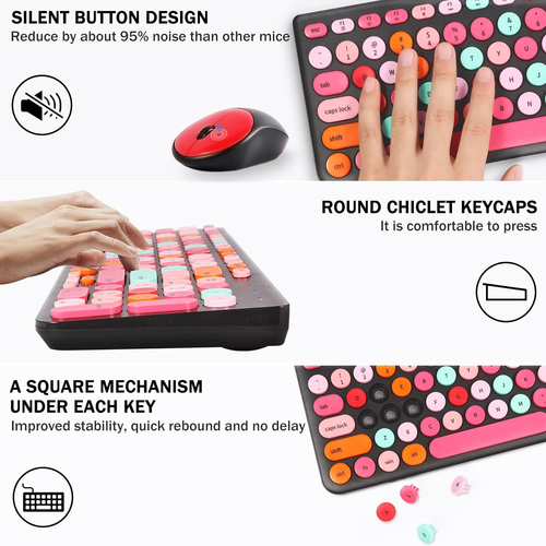 Wireless Keyboard and Mouse Combo, Retro Typewriter Wireless Keyboard with round - 第 4/12 張圖片