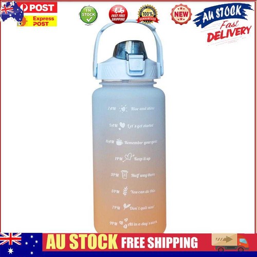 2000ml Water Bottle with Time Marker for Outdoor Sports Drink Cup (Blue