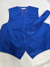 Mens Vesuvio Napoli Blue Suit Vest With Matching Tie Size L Large NWOT