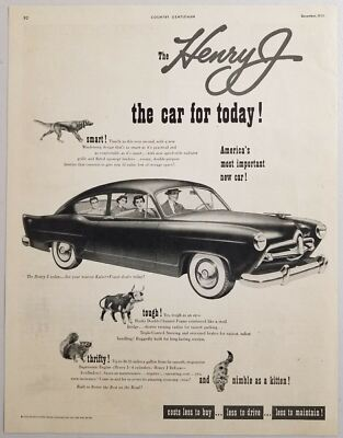 #ad 1950 Print Ad 1951 Henry J 2 Door Car Kaiser Frazer Happy Family Willow RunMI $23.05