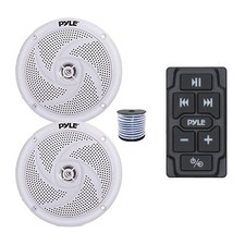 Pyle Marine Bluetooth Controller, 2x 6.5" 240W Boat Speakers White w/Wire